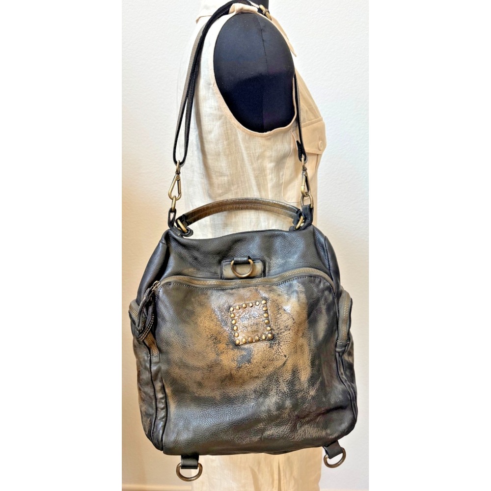 Lusher Quest Handbag Raw Onyx Distressed Italian Leather Shoulder Bag Purse Boho